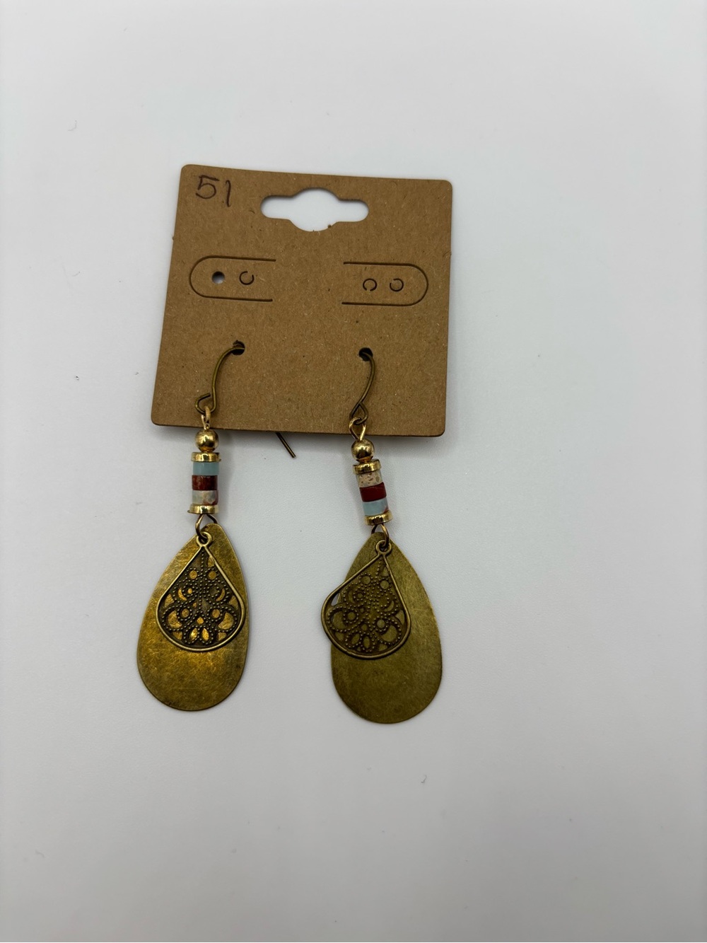 Vintage Style Bronze Teardrop Filigree Dangle Earrings Boho NWOT - Picture 3 of 3